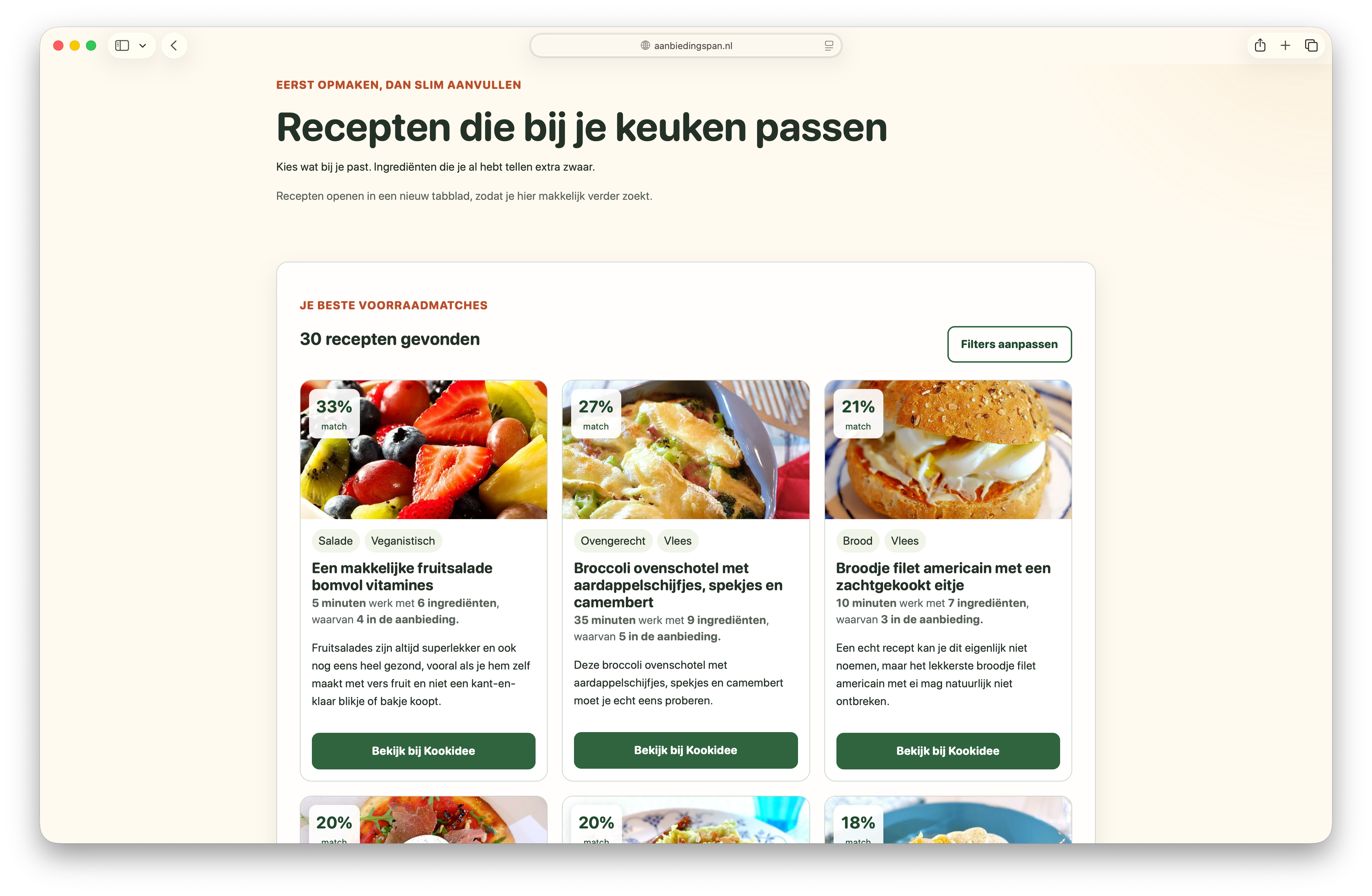 The recipes after search for an aanbieding at aanbiedingspan